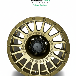 Journeyman Fitment matte bronze multi-spoke wheel with "OFF-ROAD 4X4 WHEEL" engraving and bolt detailing.